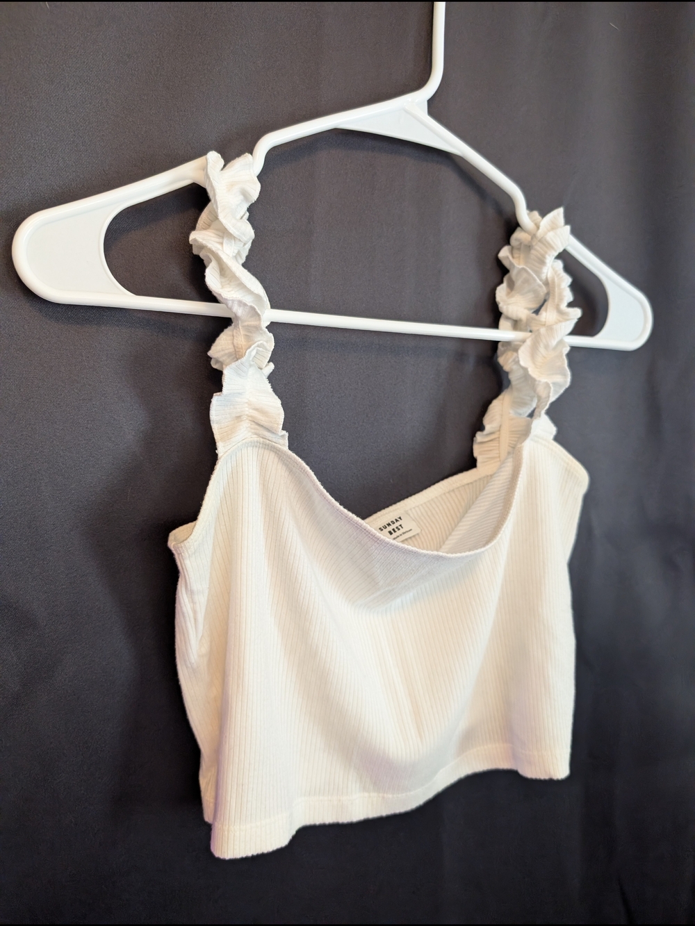 Sunday Best Cream Ribbed Ruffle Strap Crop Top - Picture 6 of 8
